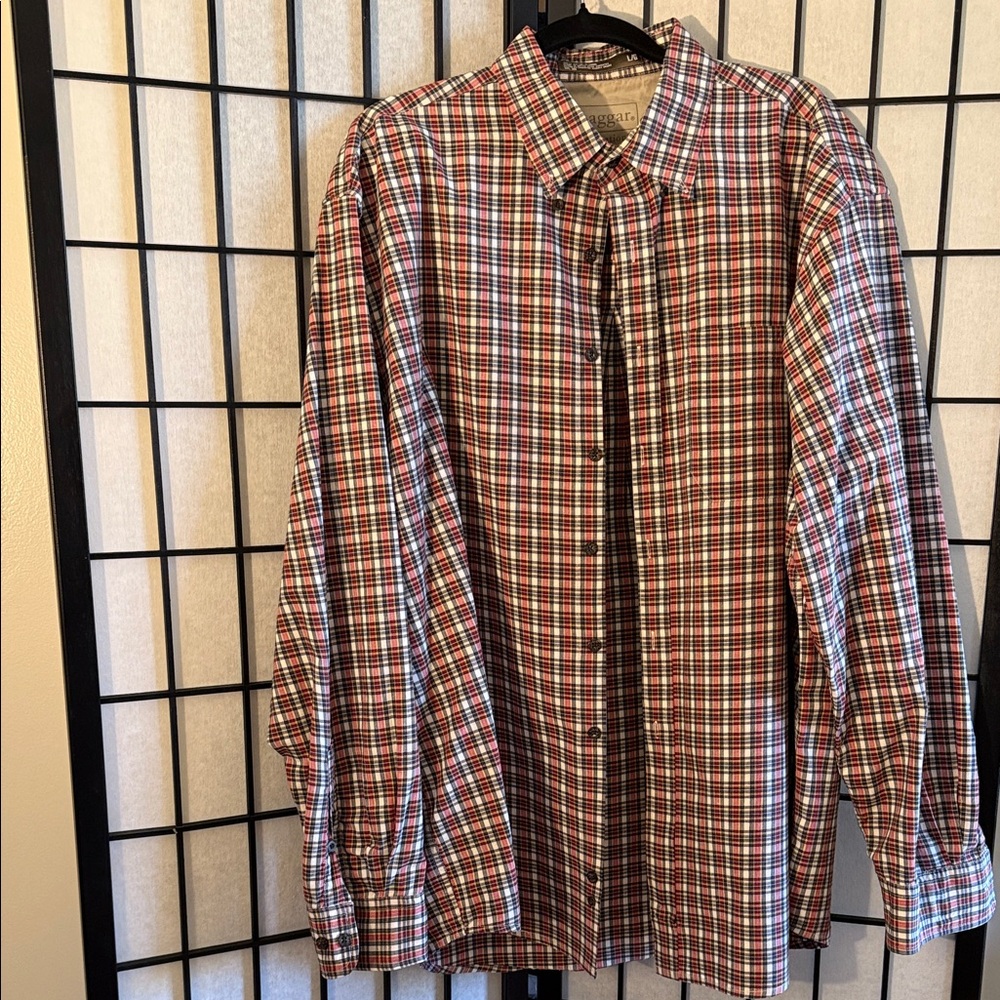 Haggar Red and White Checkered Button-Down Shirt